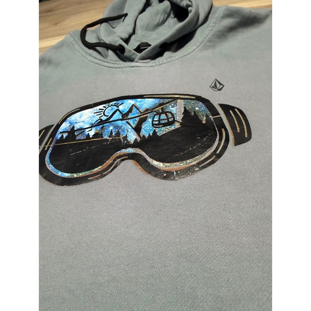 Volcom Hoodie Mens Large Blue Goggle Graphic Tie Dye Sleeve Skate Snow H4152305 - Picture 3 of 9